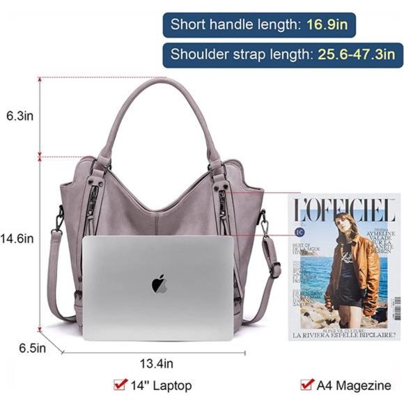 2 Pcs Tote Bag PU Leather Shoulder Bags Fashion Hobo Bags Large Purse Handbags - Picture 5 of 6